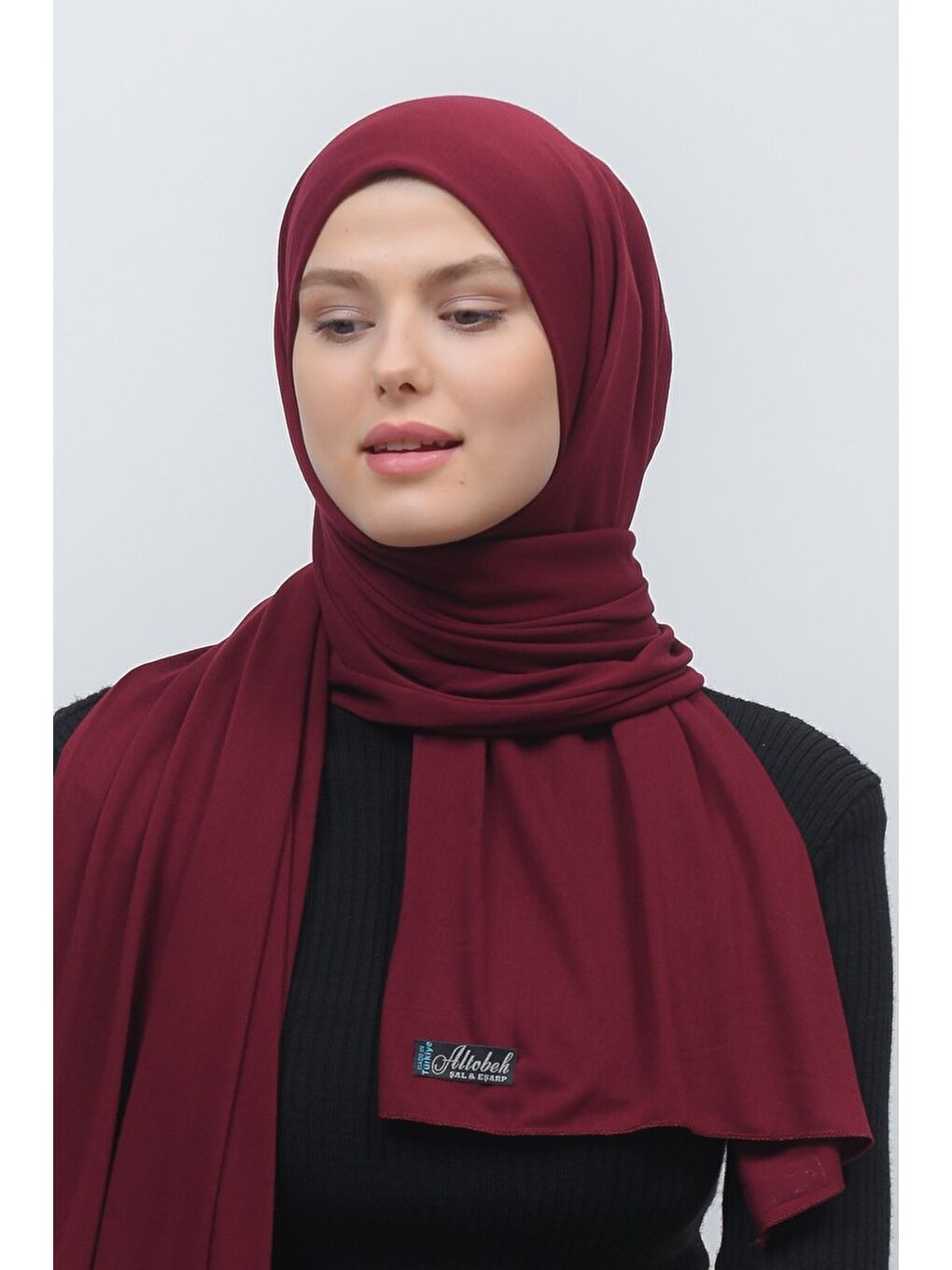Bordo Tesettür Düz Penye Şal-1