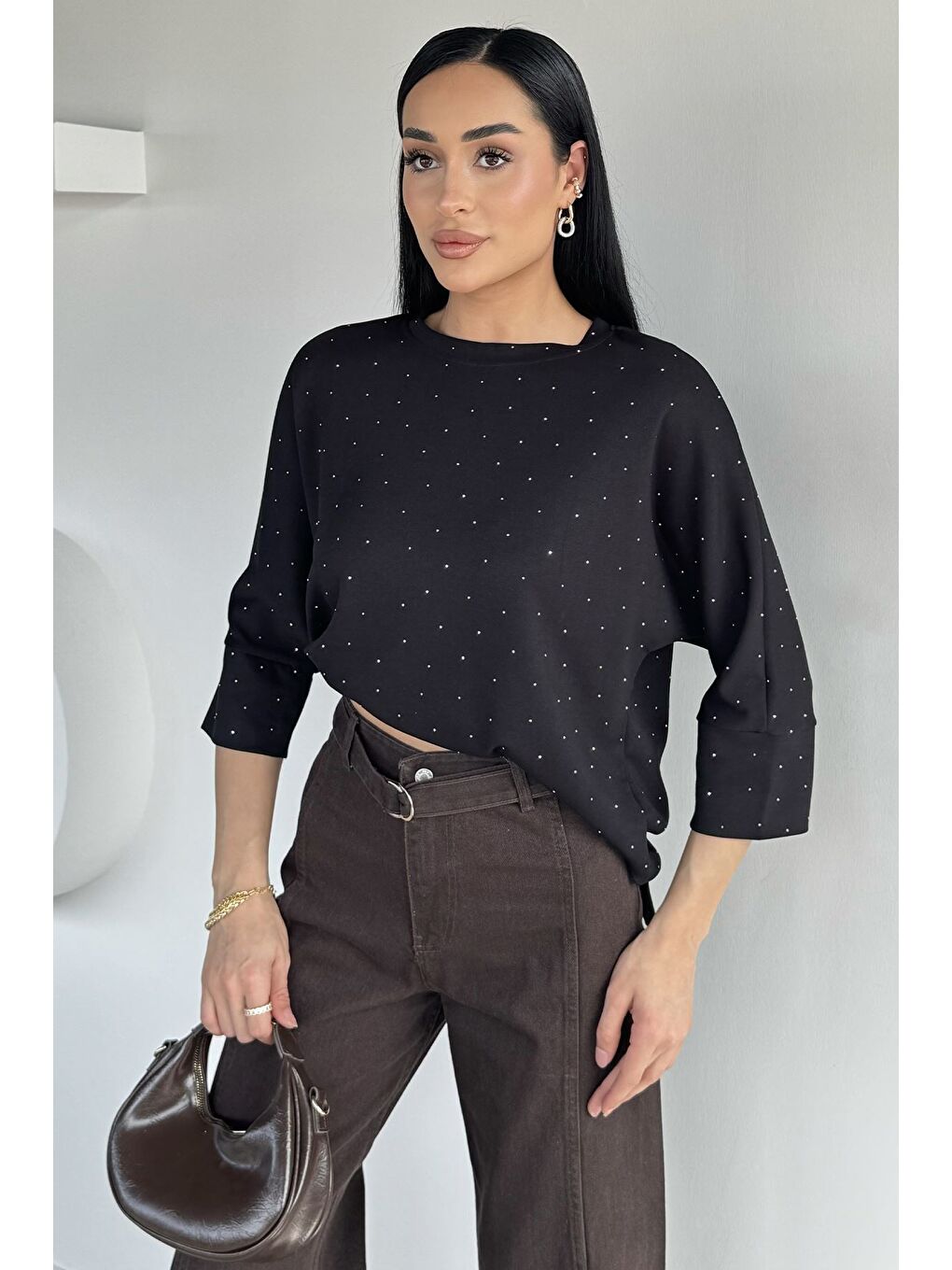 Siyah Kadın Taşlı Bluz