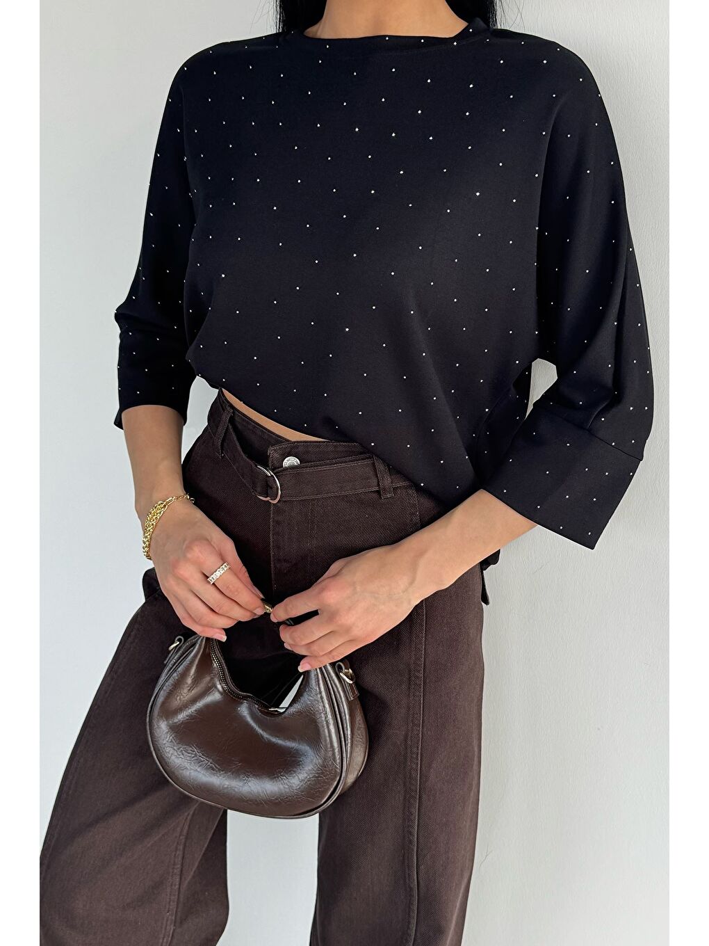 Siyah Kadın Taşlı Bluz-1