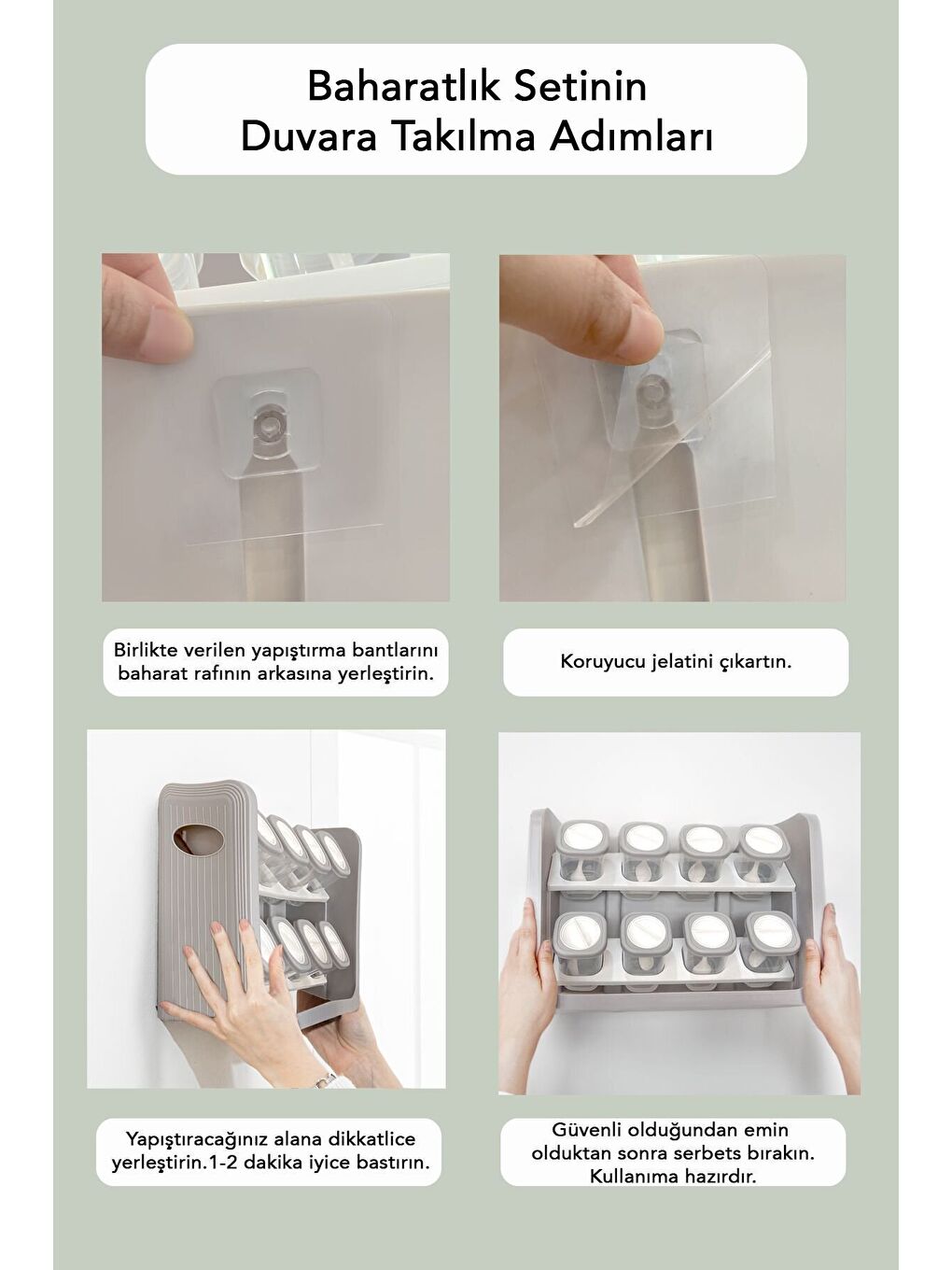 Bej 8'li Standlı, Kilitlenebilir Kapaklı Hava Almaz Baharatlık Seti-6