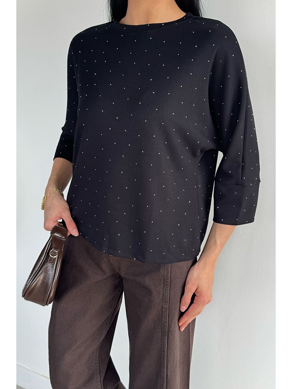 Siyah Kadın Taşlı Bluz-2