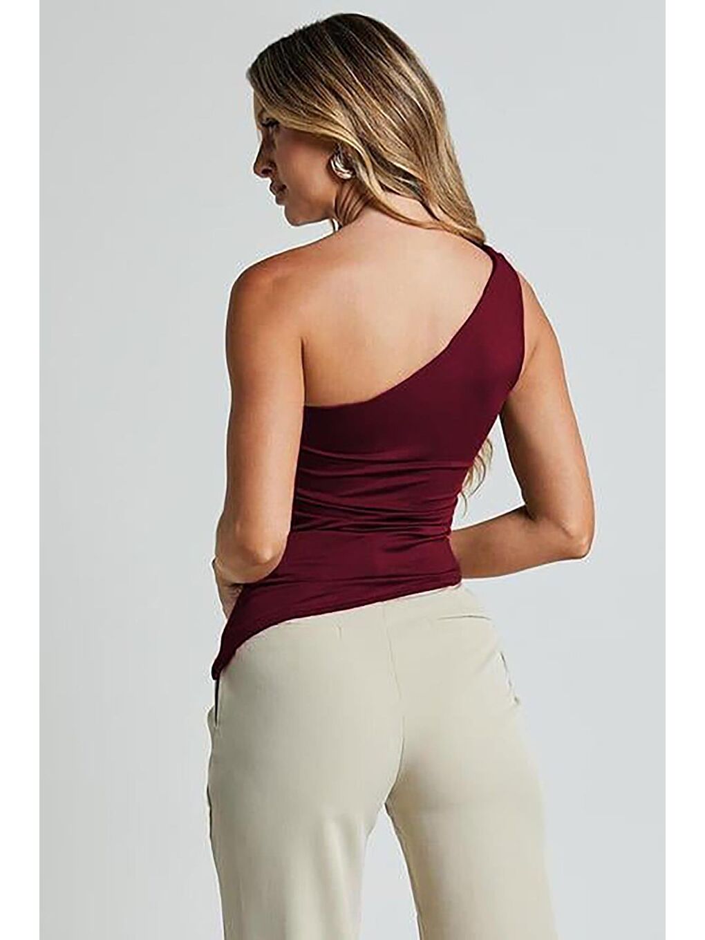 Bordo Tek Omuzlu Basic Kadın Body Mg2498-1