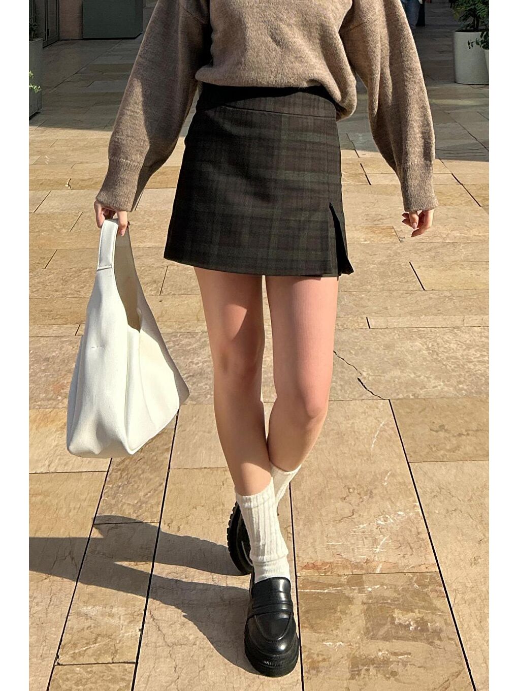 Haki Ekoseli Kadın Şort Etek Mg2316-3