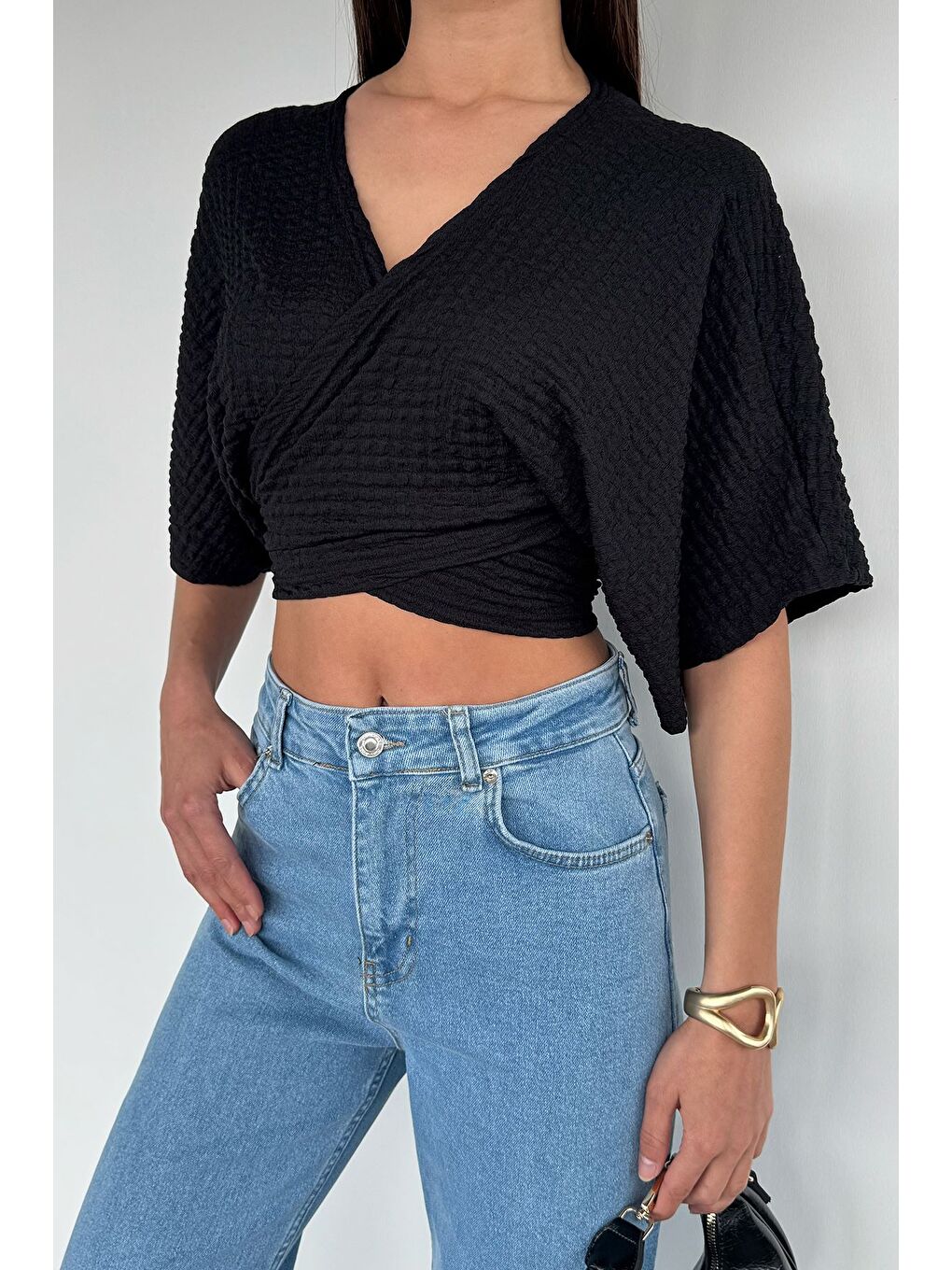 Siyah Kadın Bağlamalı Bluz-1