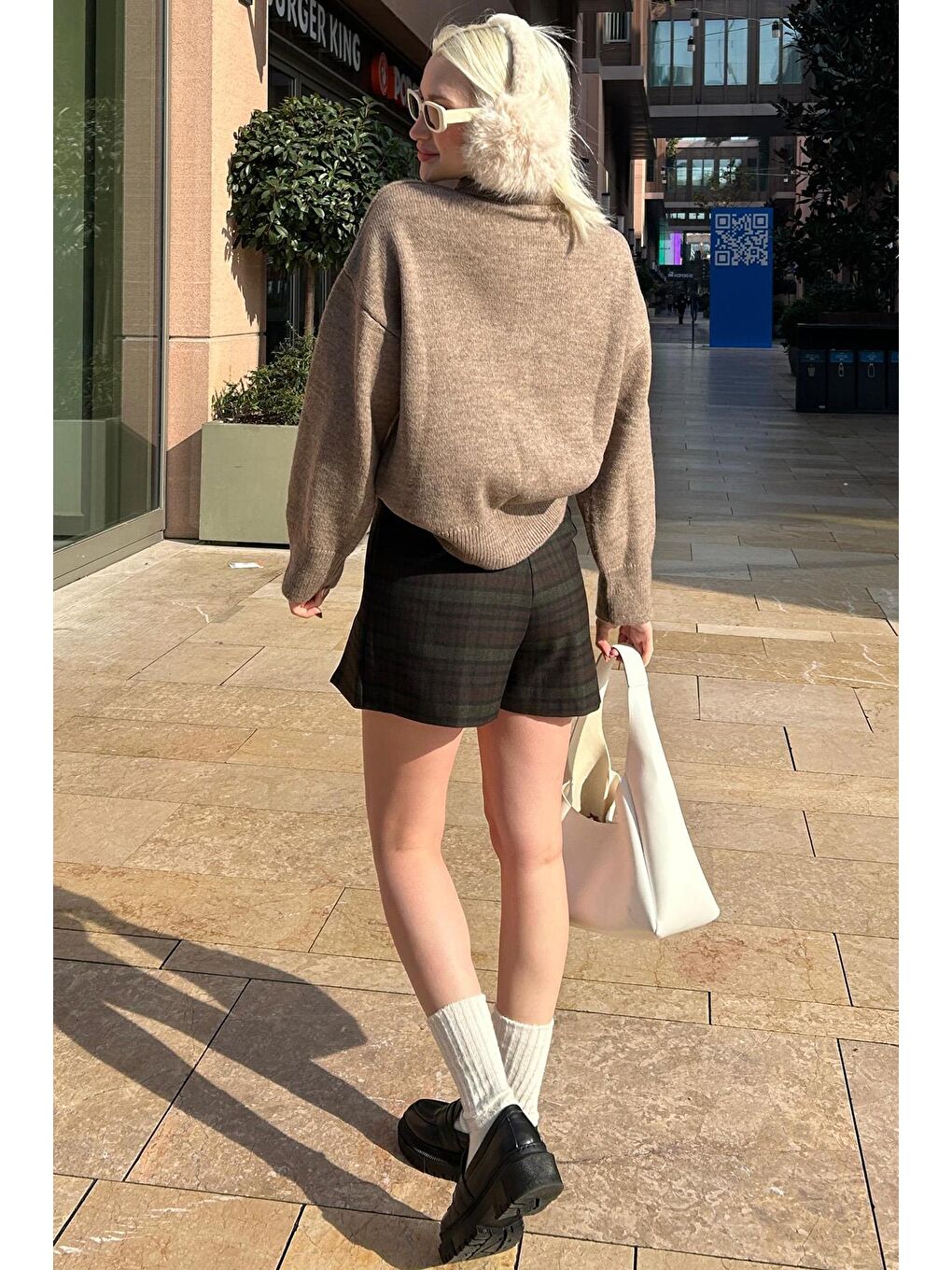 Haki Ekoseli Kadın Şort Etek Mg2316-4