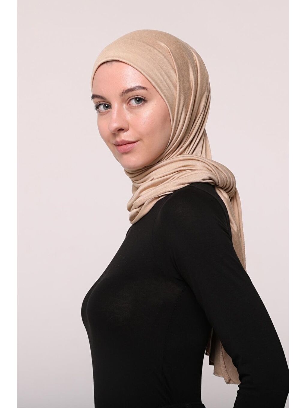 Bej Tesettür Düz Penye Şal-2
