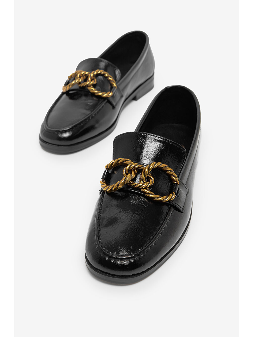 Kadın Siyah Kadın Deri Loafer Toka Detaylı Rahat Günlük Babet-1