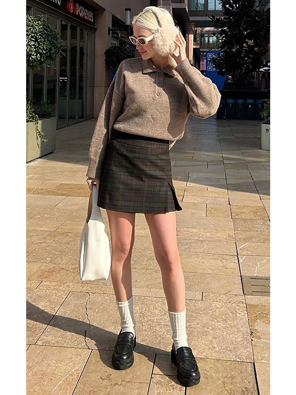 Haki Ekoseli Kadın Şort Etek Mg2316-5