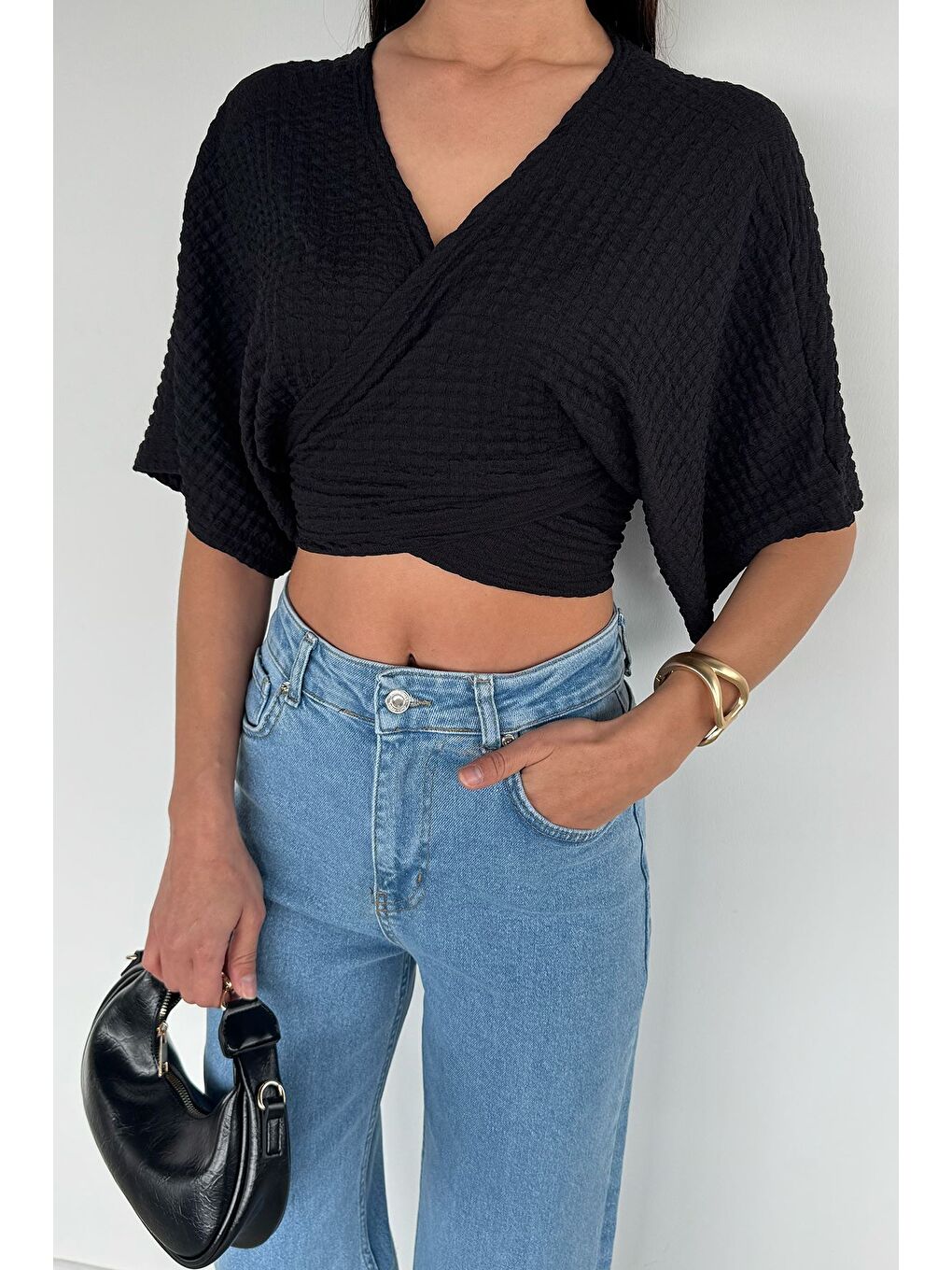 Siyah Kadın Bağlamalı Bluz-2