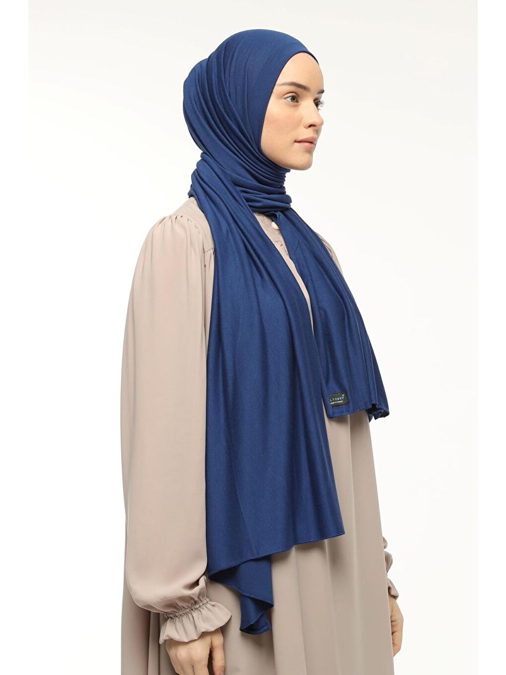 Mavi Tesettür Düz Penye Şal-2