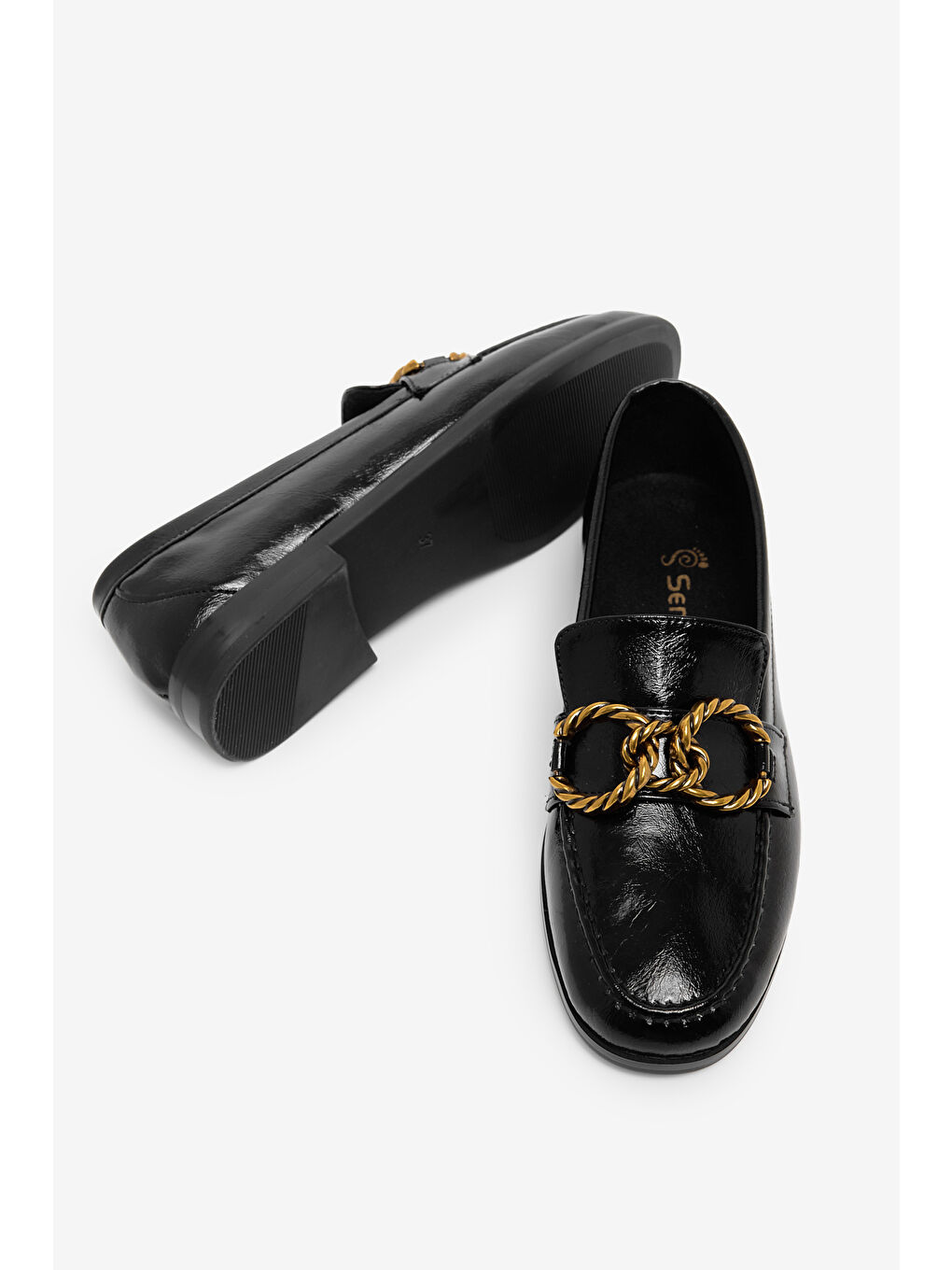 Kadın Siyah Kadın Deri Loafer Toka Detaylı Rahat Günlük Babet-2