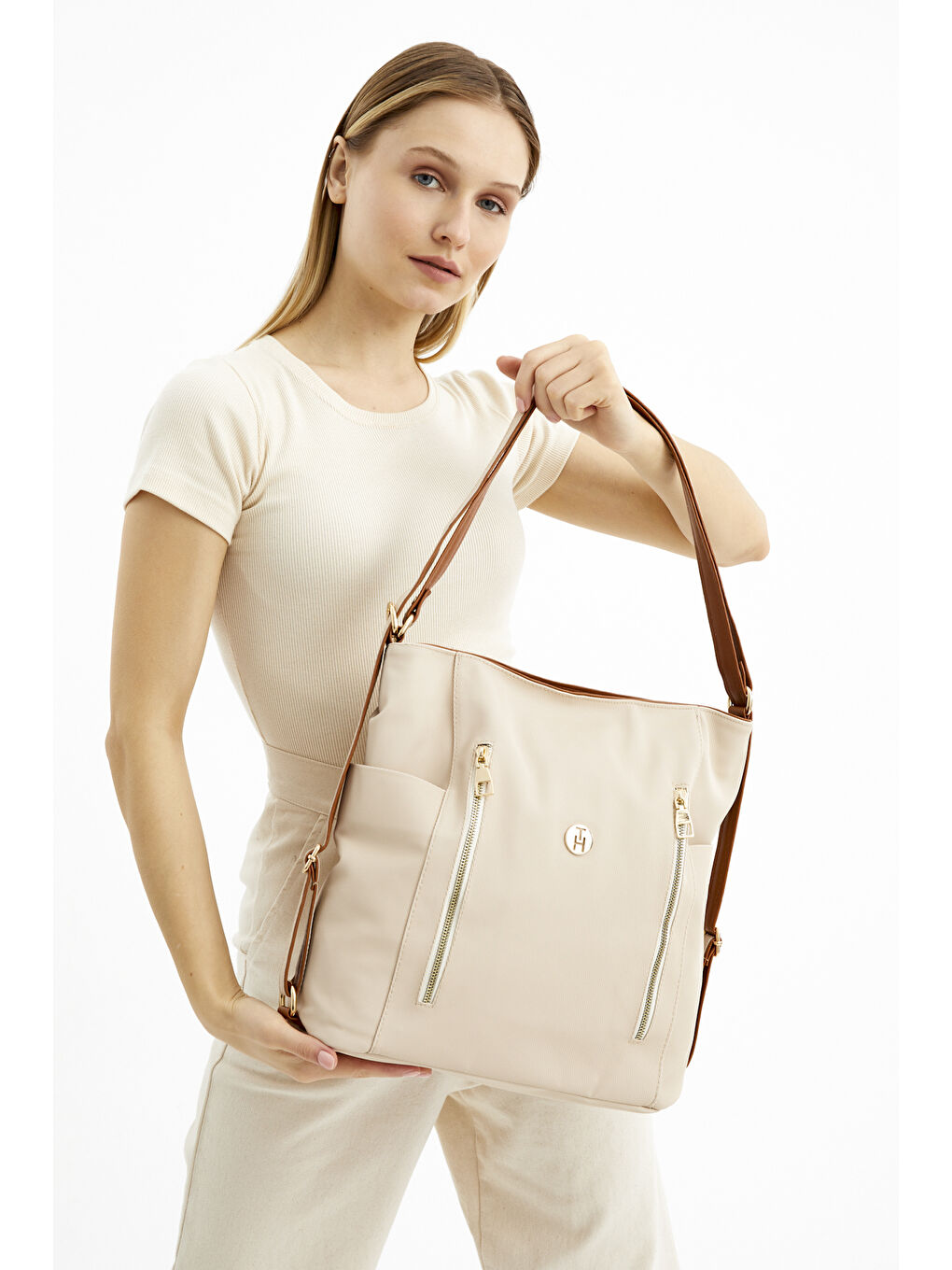 Kahverengi Kadın Omuz Çantası TH-YK12936 Krem-Taba-1