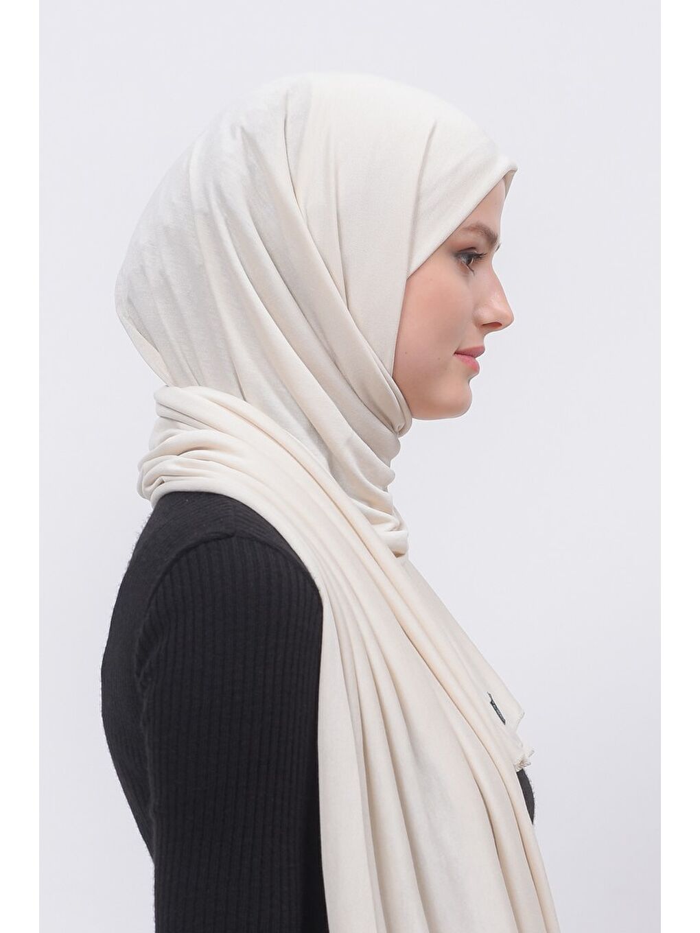 Ekru Tesettür Düz Penye Şal-2