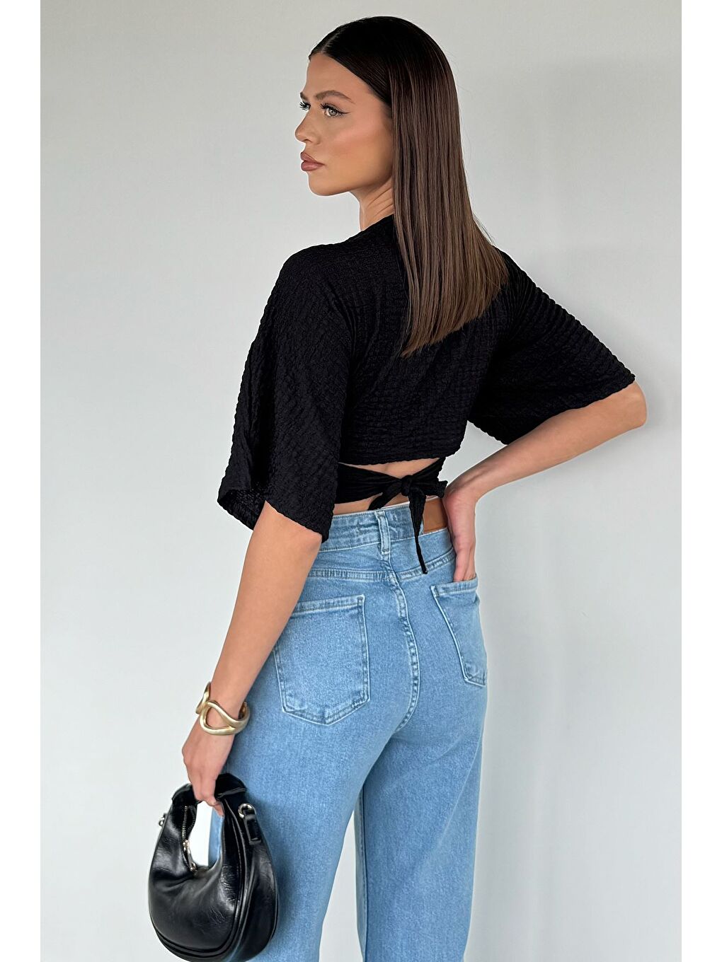 Siyah Kadın Bağlamalı Bluz-3
