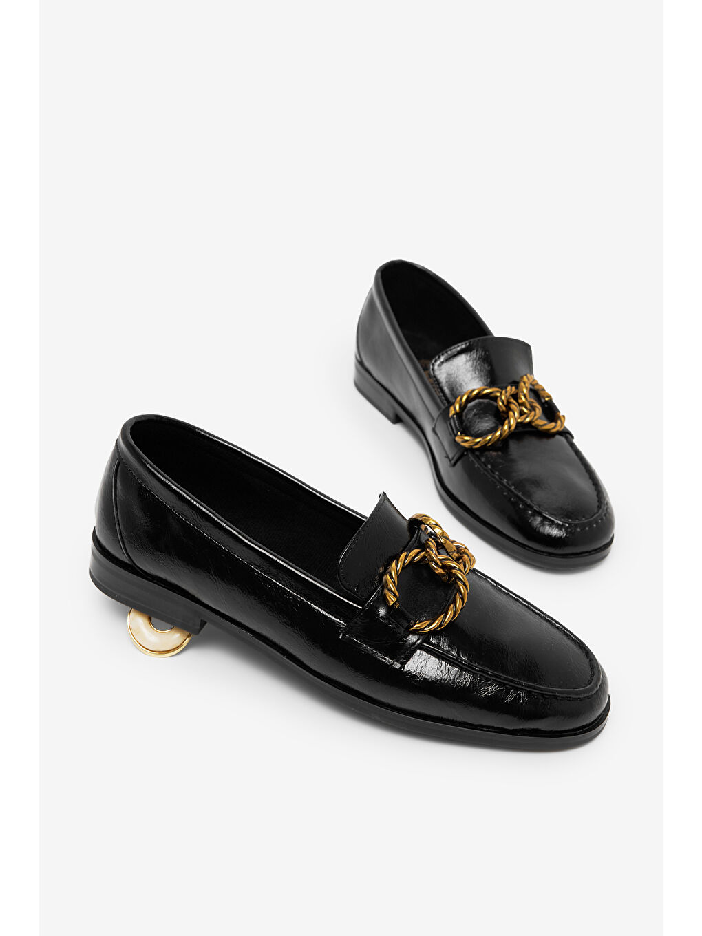 Kadın Siyah Kadın Deri Loafer Toka Detaylı Rahat Günlük Babet-4