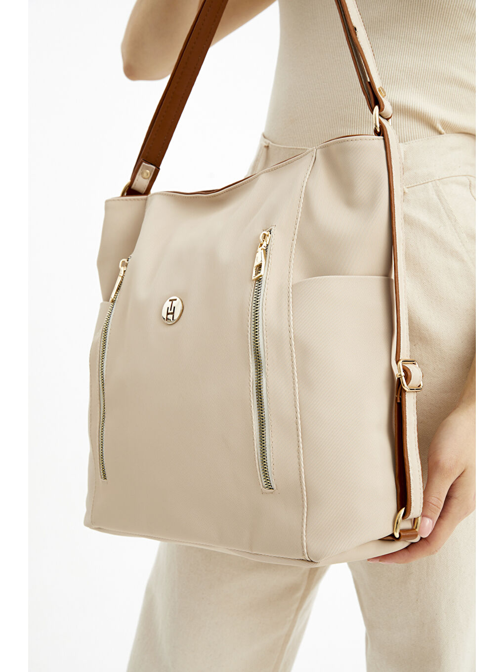 Kahverengi Kadın Omuz Çantası TH-YK12936 Krem-Taba-3