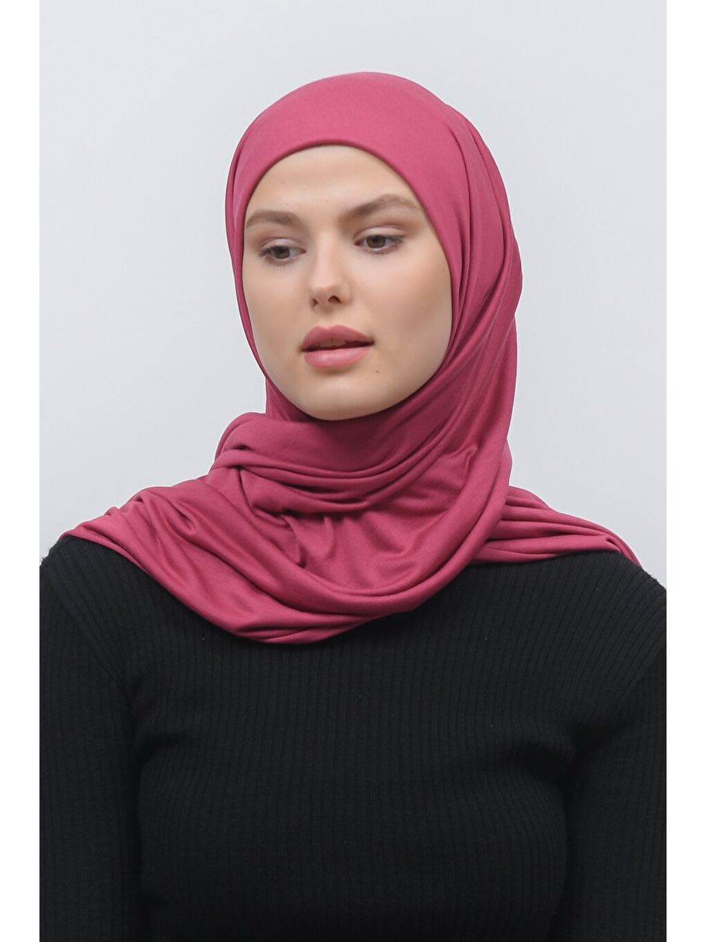 Pembe Tesettür Düz Penye Şal-1