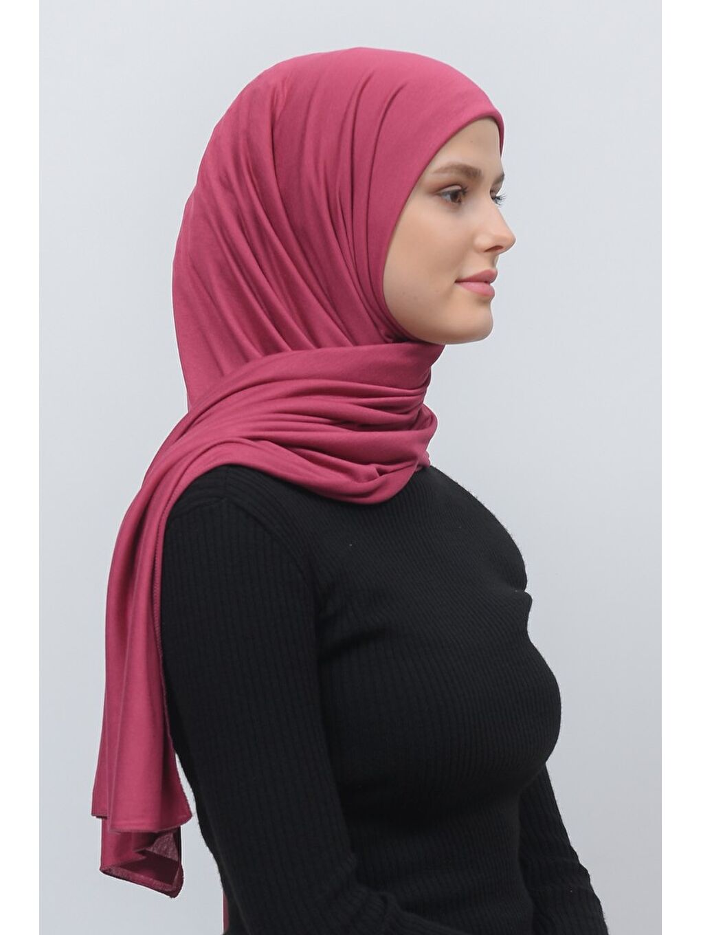 Pembe Tesettür Düz Penye Şal-2
