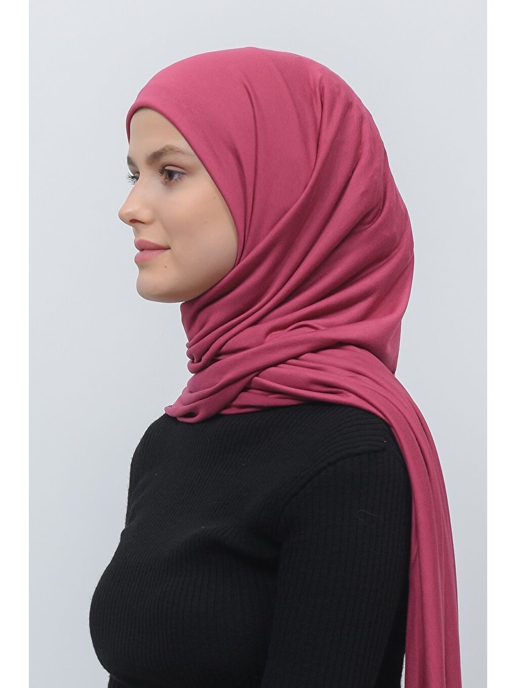 Pembe Tesettür Düz Penye Şal-3
