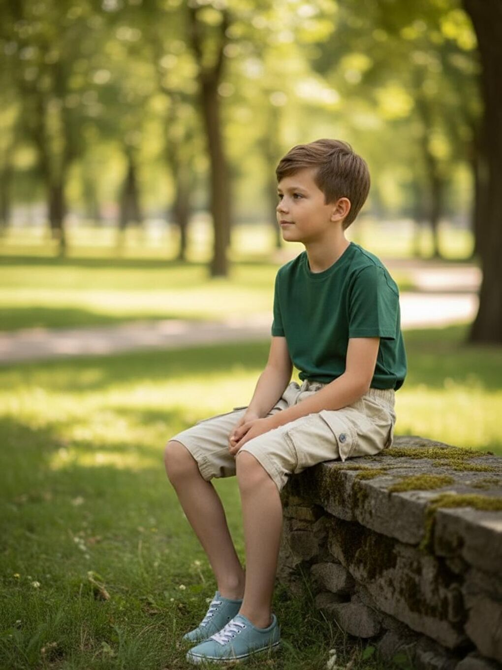 Kahverengi Erkek Çocuk Bel Lastikli Yan Cepli 3-14 Yaş Kapri Şort-1