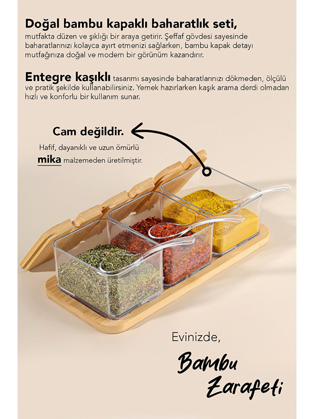 Renksiz 3'lü Bambu Kapak Kapaklı Saklama Kabı 250 ml-3