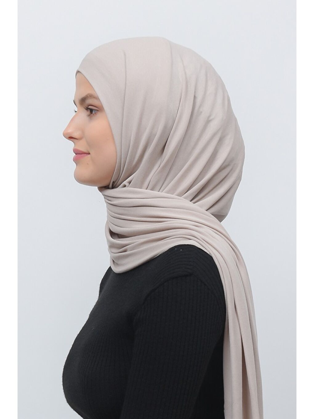 Bej Tesettür Düz Penye Şal-3
