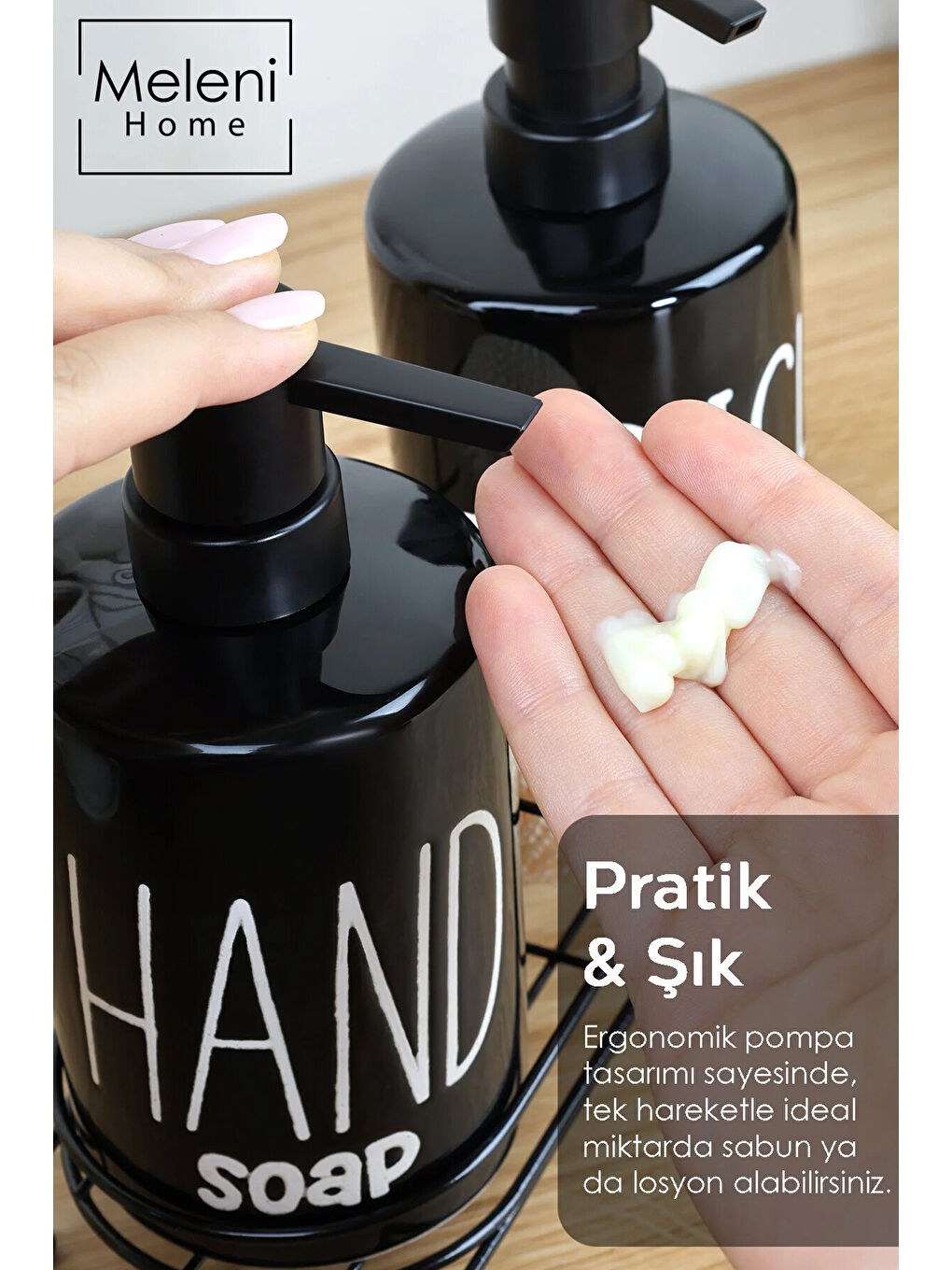 Siyah 2'li Metal Standlı Süngerli Sabunluk Seti-2