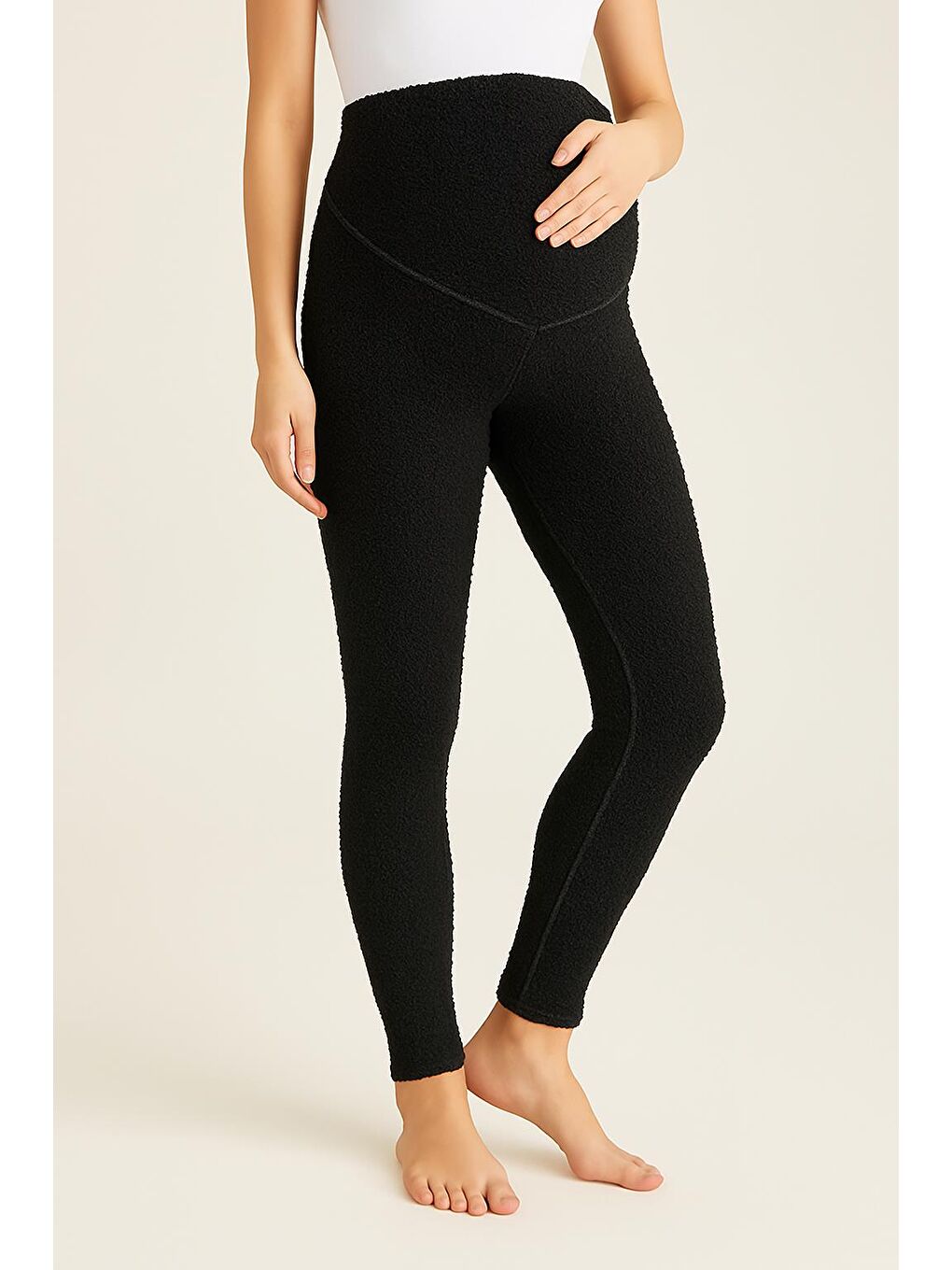 Siyah Dışı Pelüşlü Extra Kalın Esnek Beli Ayarlanabilir Kışlık Termal Hamile Tayt T26-1