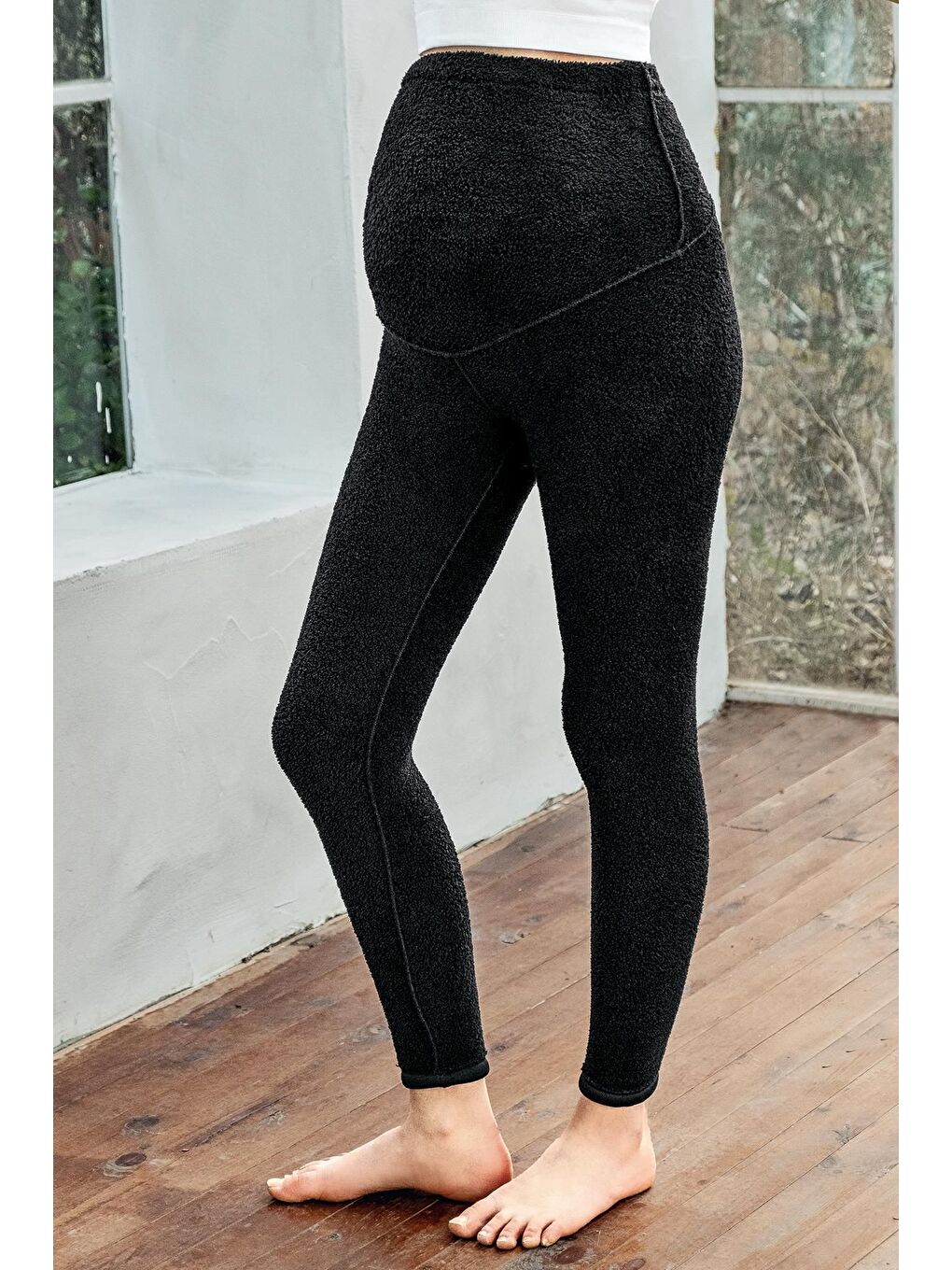 Siyah Dışı Pelüşlü Extra Kalın Esnek Beli Ayarlanabilir Kışlık Termal Hamile Tayt T26-4