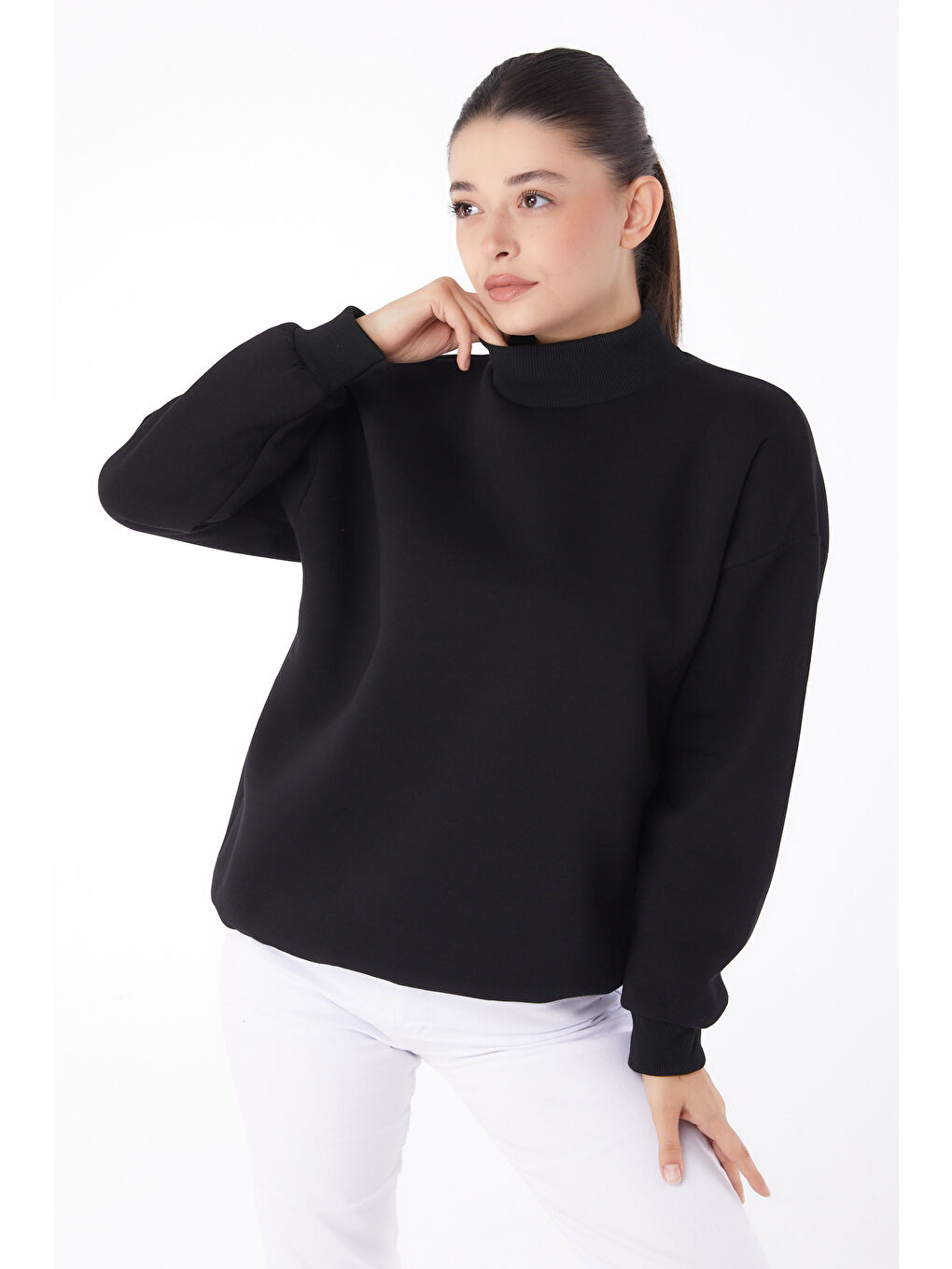 TOFİSA Düz Yarım Balıkçı Yaka Kadın Siyah Sweatshirt - 26047