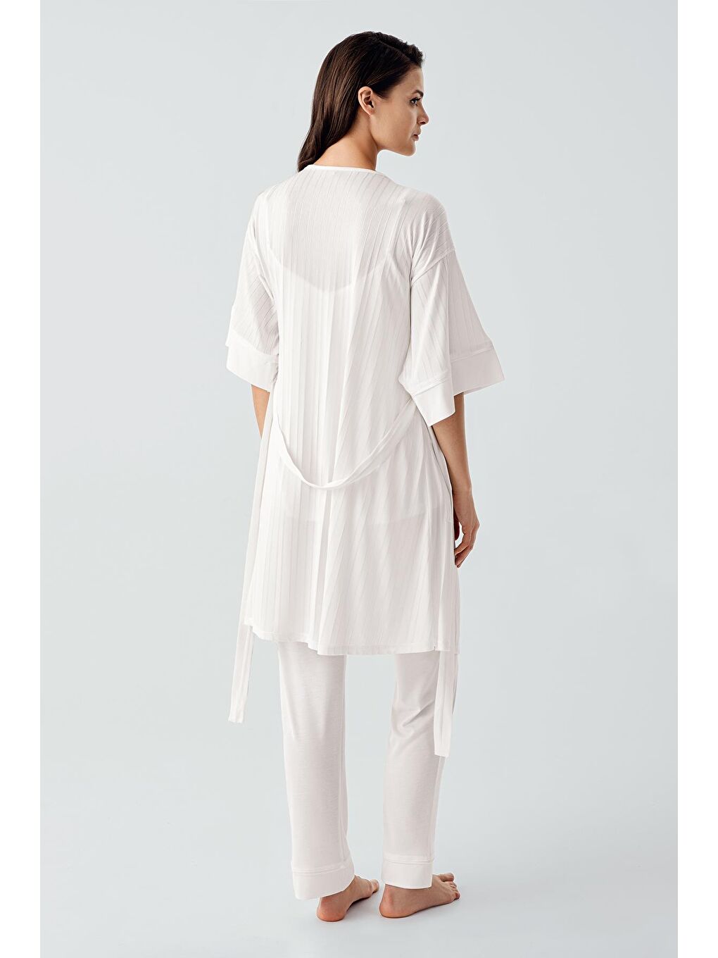 Ekru Askılı Esnek Viskoz Hamile Sabahlık Pijama Takım 17301-4