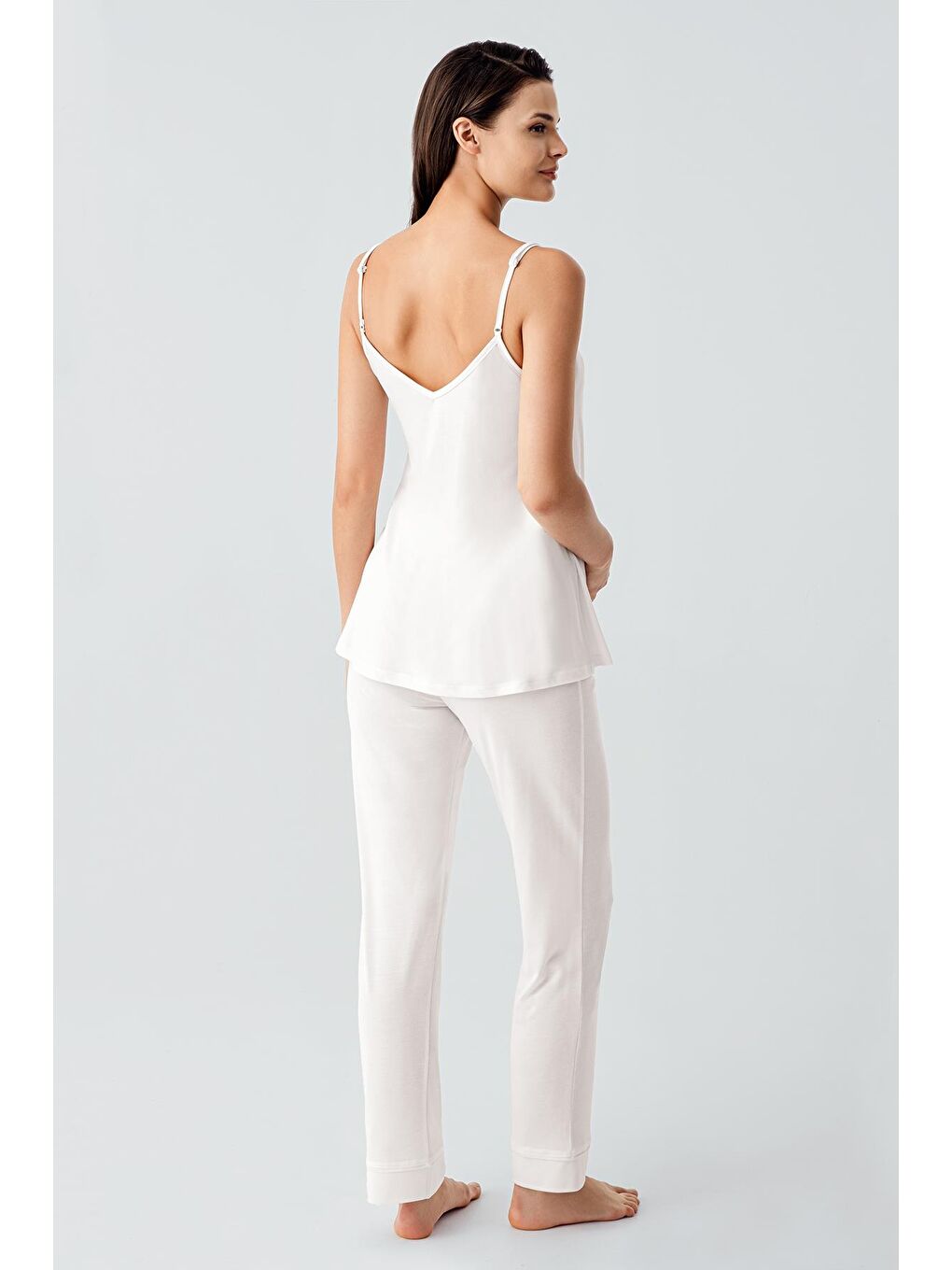 Ekru Askılı Esnek Viskoz Hamile Sabahlık Pijama Takım 17301-5