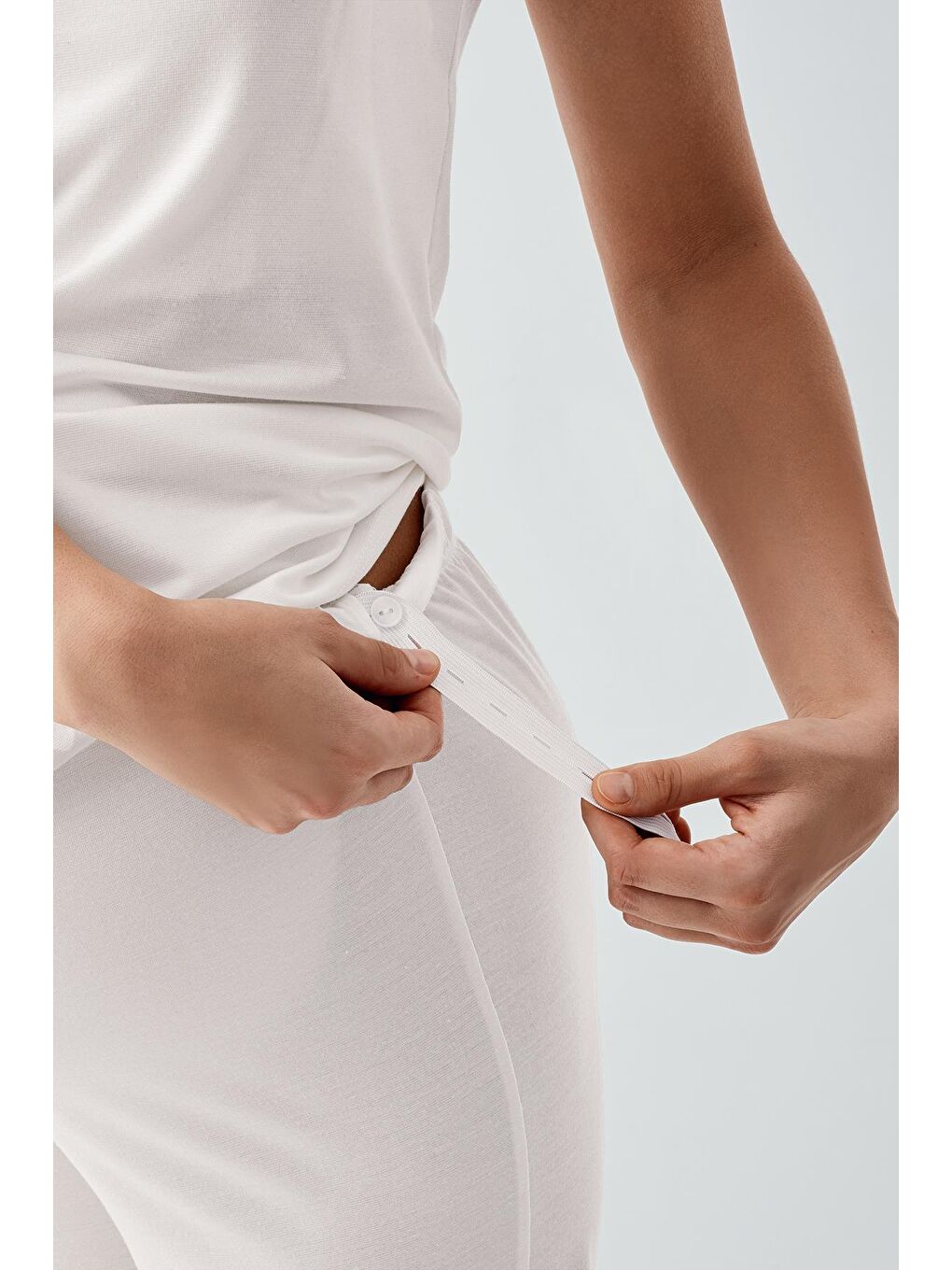 Ekru Askılı Esnek Viskoz Hamile Sabahlık Pijama Takım 17301-6