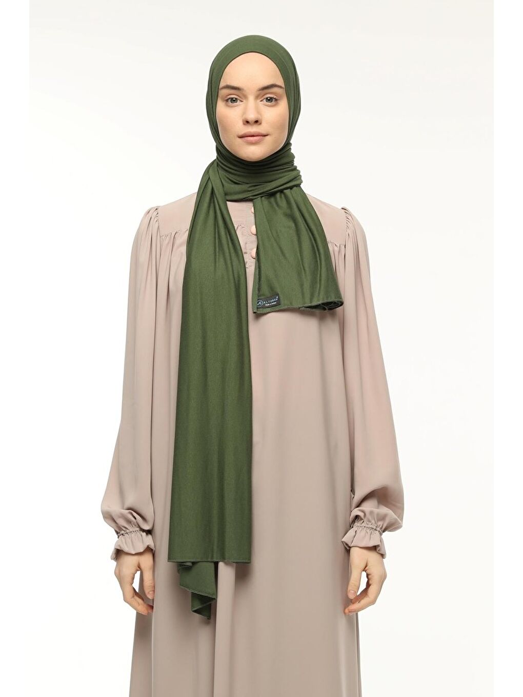Haki Tesettür Düz Penye Şal