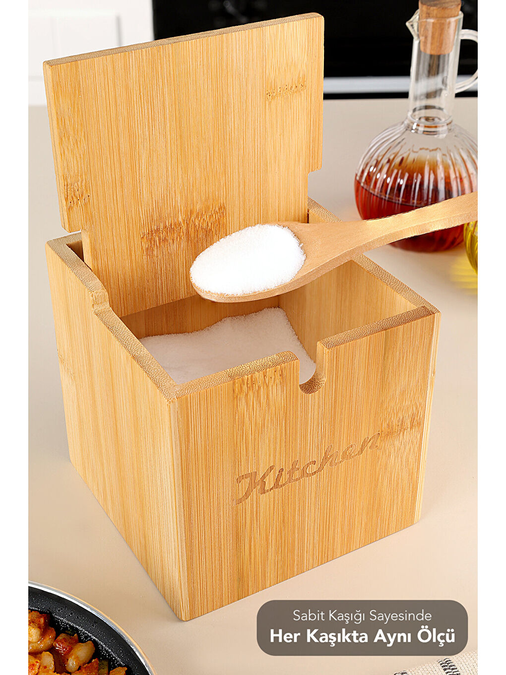 Ekru Kaşıklı Bambu Baharat Kutusu-3