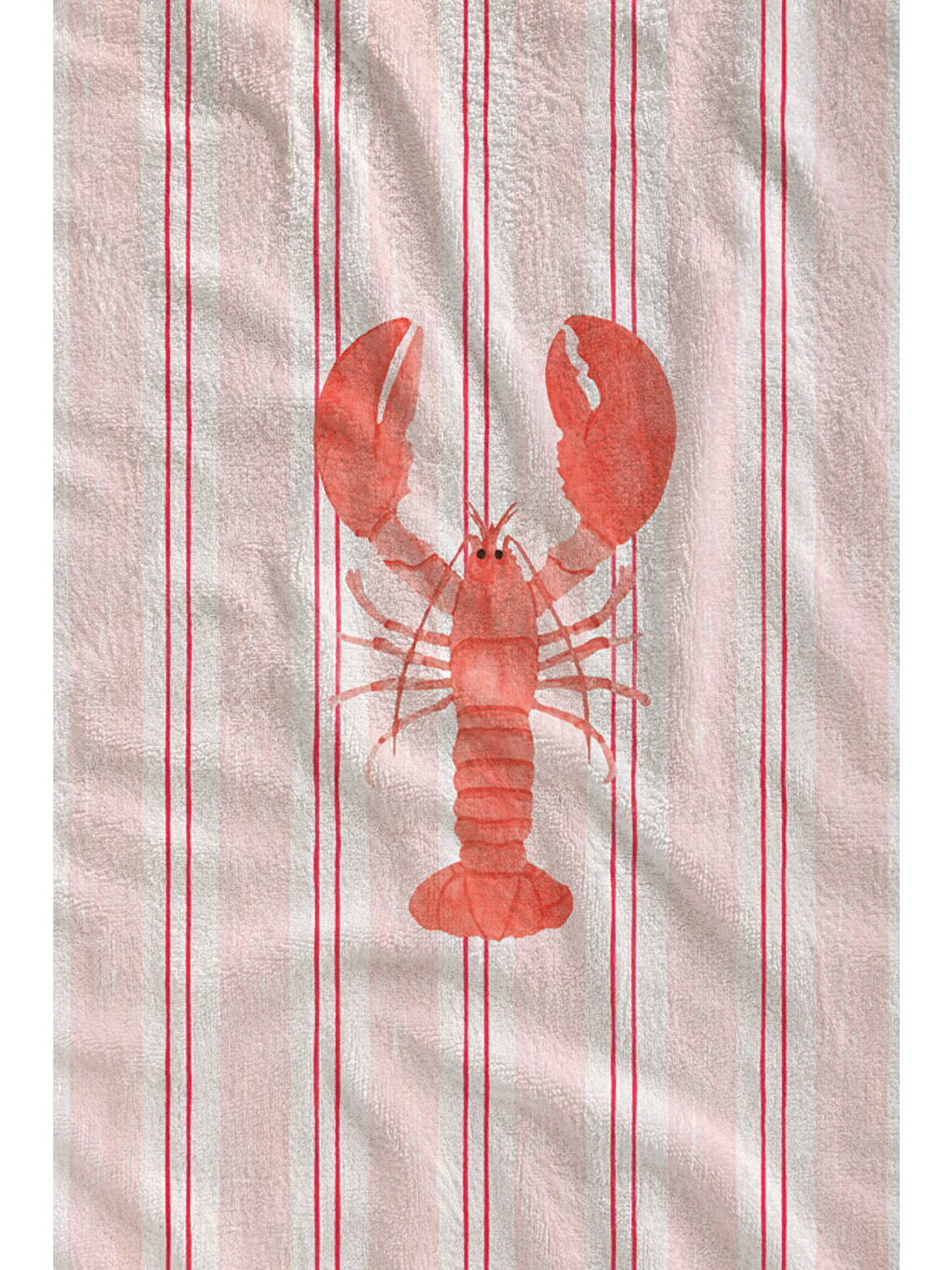 Milbay Grup Pembe Çizgili Istakoz Desenli 70x150 Cm Dijital Plaj Ve Banyo Havlusu-20023-1