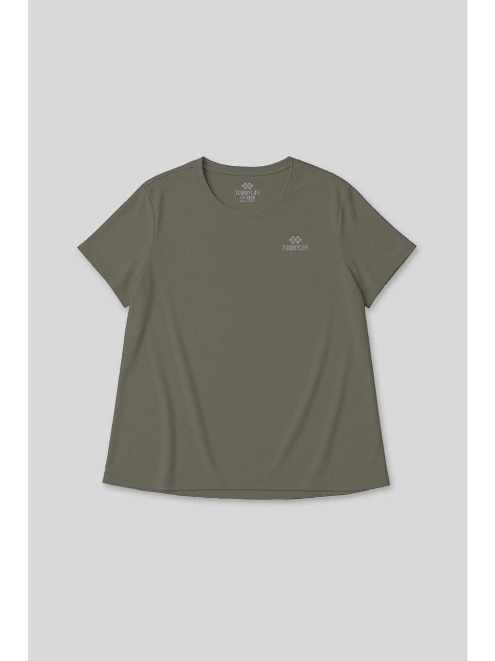 Haki Baskılı O Yaka Rahat Form Battal Büyük Beden Kadın T-Shirt - 97308-1