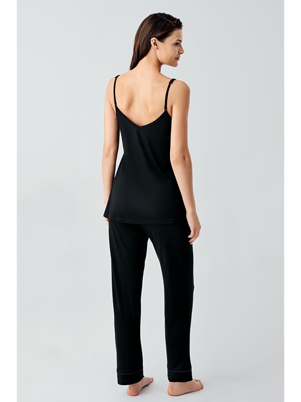 Siyah Askılı Esnek Viskoz Hamile Sabahlık Pijama Takım 17301-6