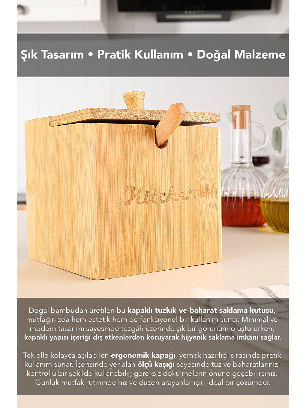 Ekru Kaşıklı Bambu Baharat Kutusu-4