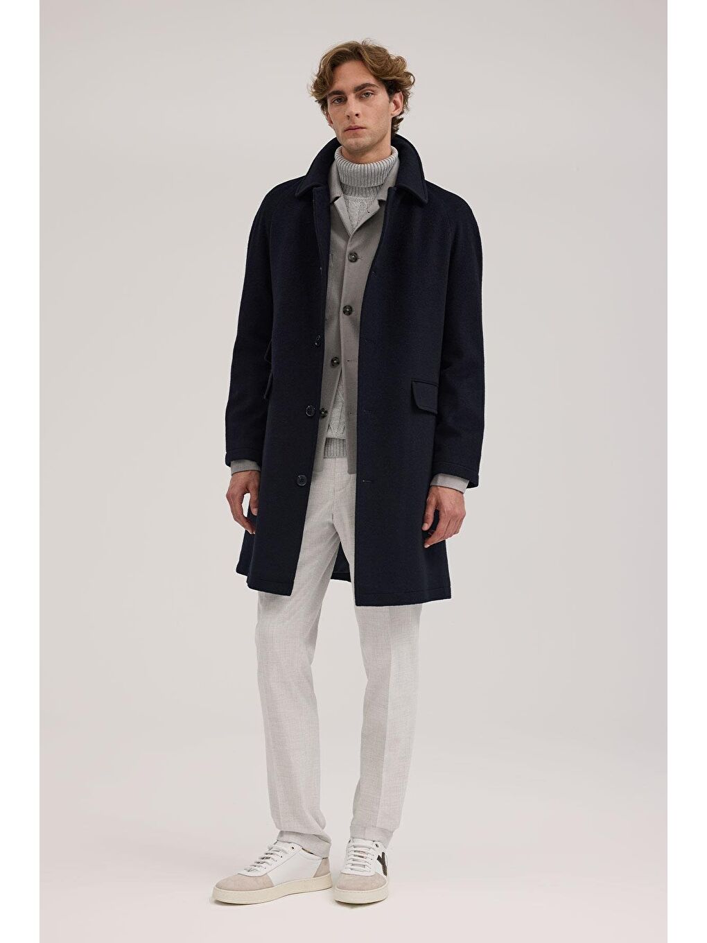 Lacivert Comfort Fit Bebe Yaka Yünlü Kaban-1