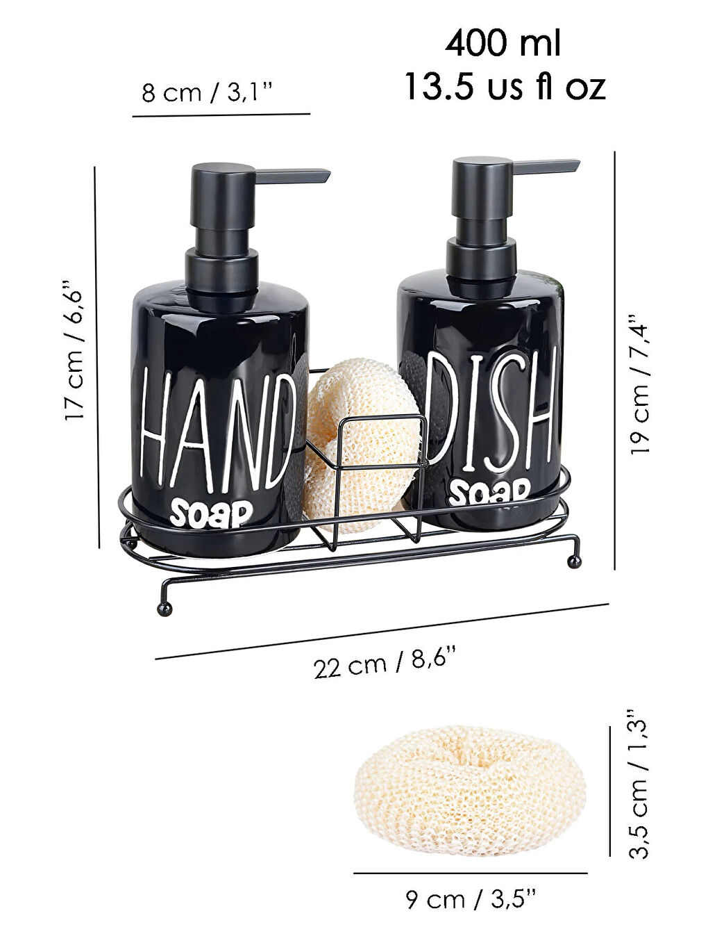 Siyah 2'li Metal Standlı Süngerli Sabunluk Seti-4