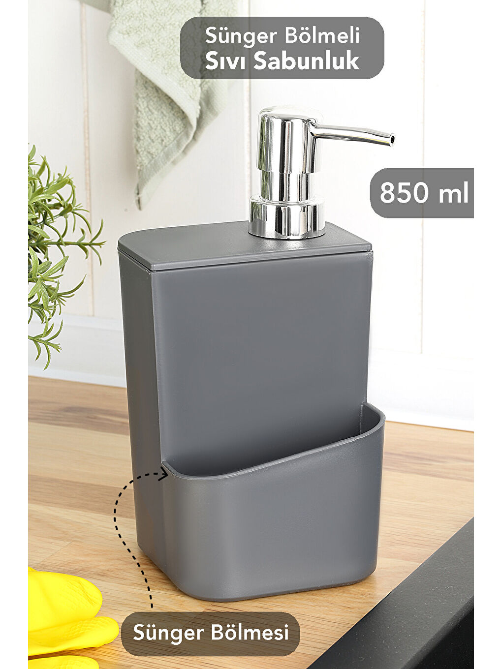 Gri Süngerlik Bölmeli Sıvı Sabunluk