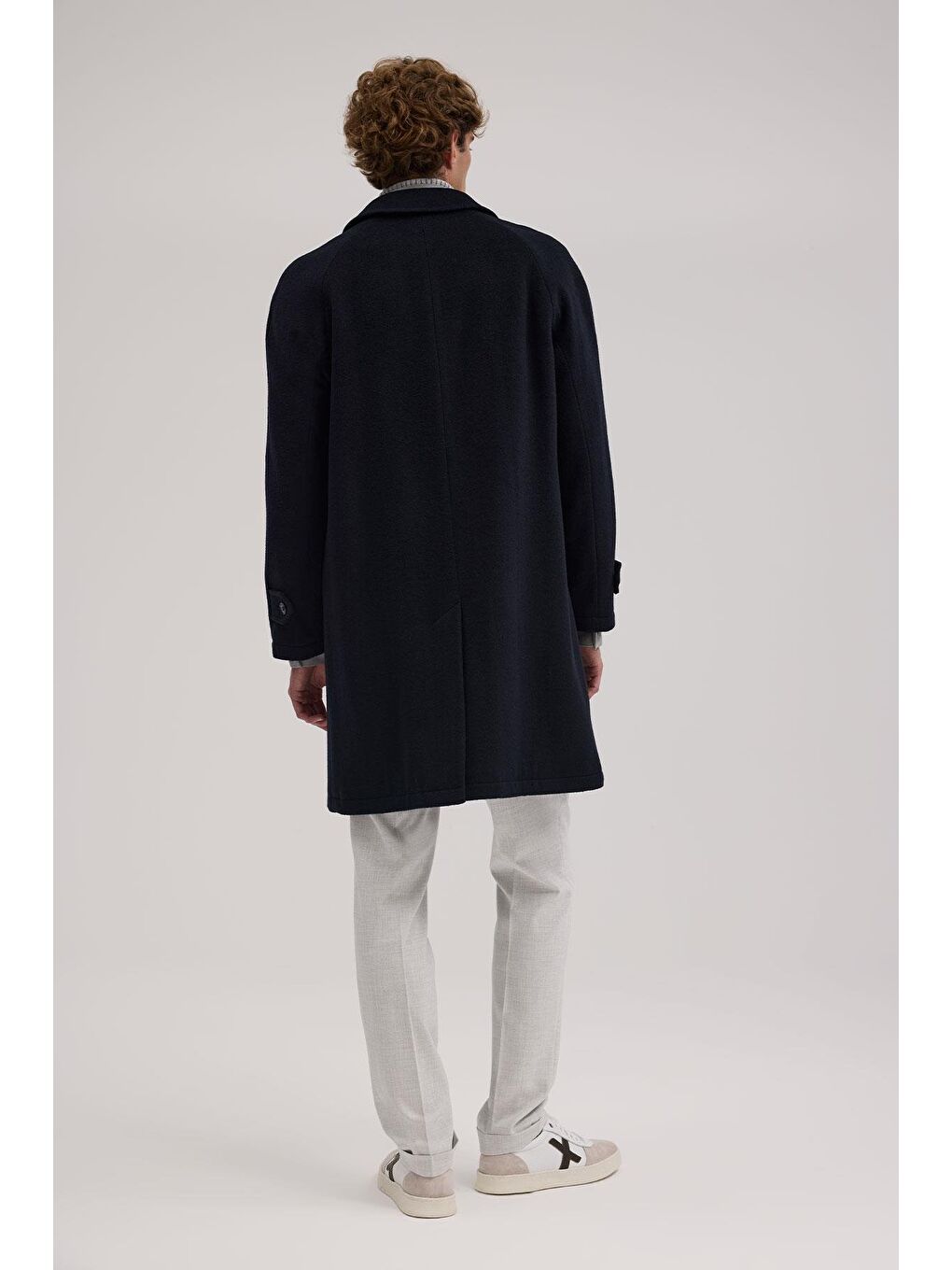 Lacivert Comfort Fit Bebe Yaka Yünlü Kaban-3