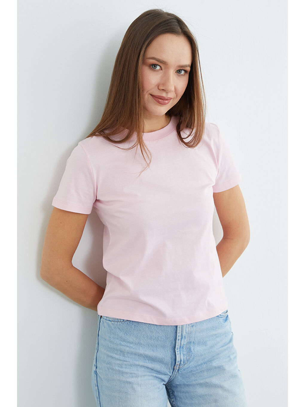 Pembe Basic Bisiklet Yaka Tişört