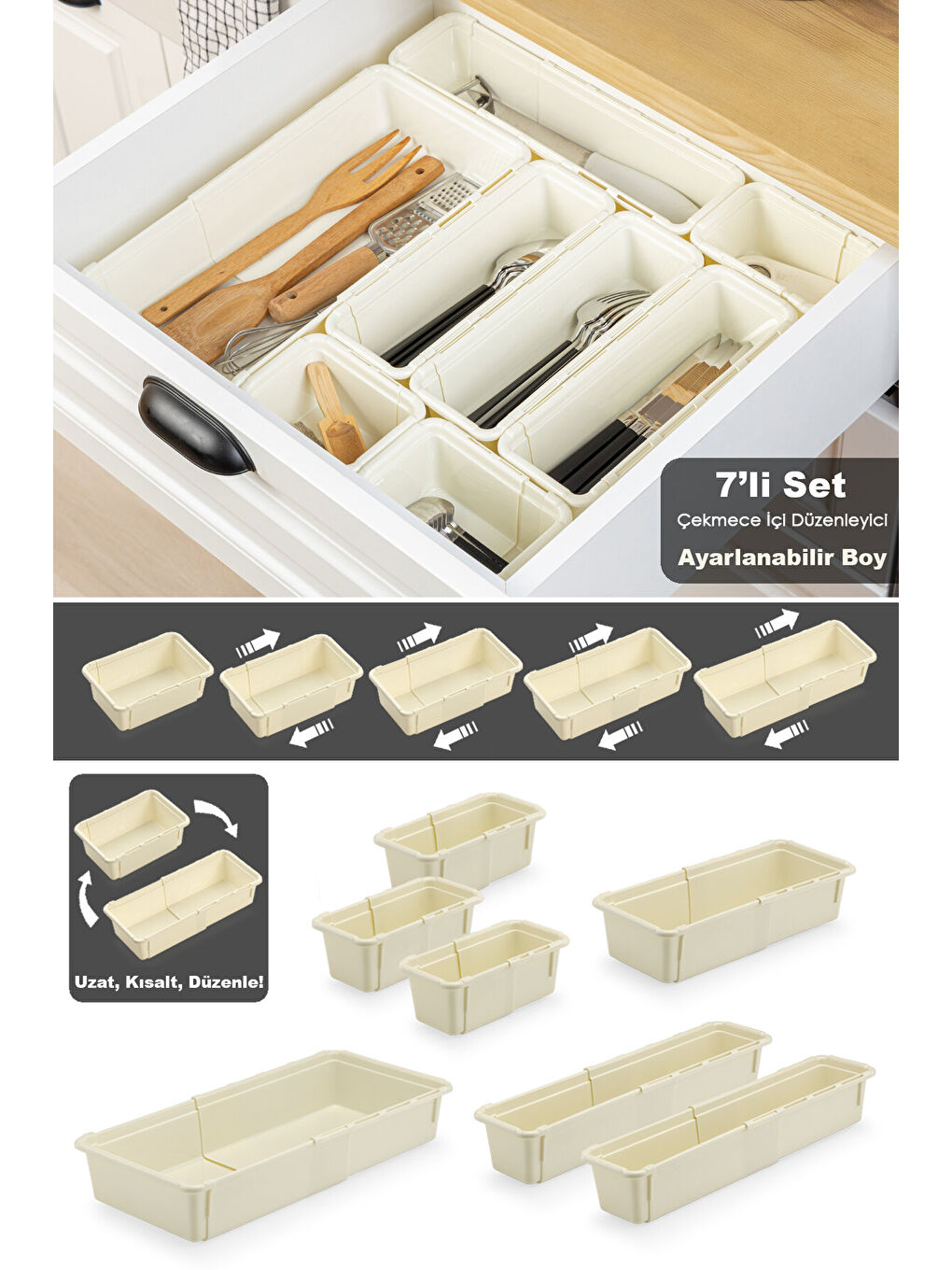 Bej 7'li Ayarlanabilir Kaşıklık Seti