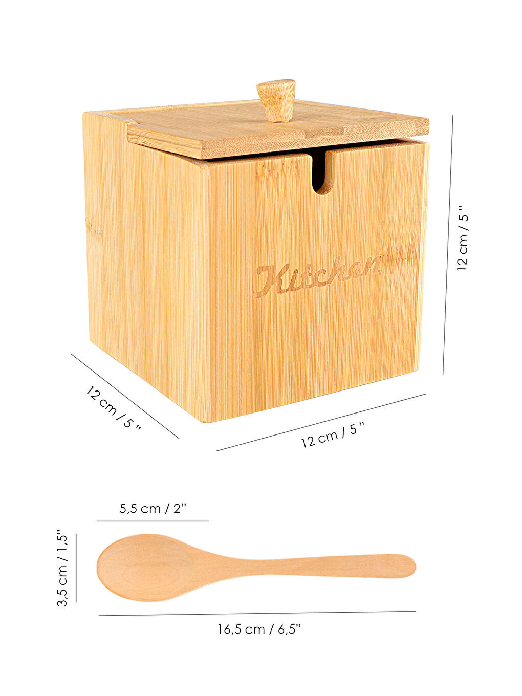 Ekru Kaşıklı Bambu Baharat Kutusu-5
