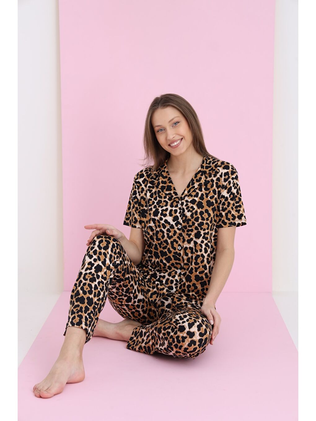 Kahverengi Bamboo Düğmeli Pijama Takımı 7052-21