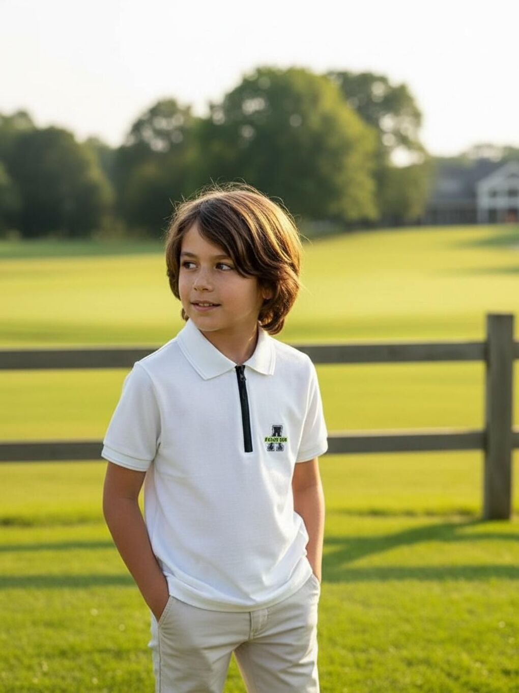 Beyaz Erkek Çocuk Polo Yaka Fermuarlı Tişört 5-15 yaş-1