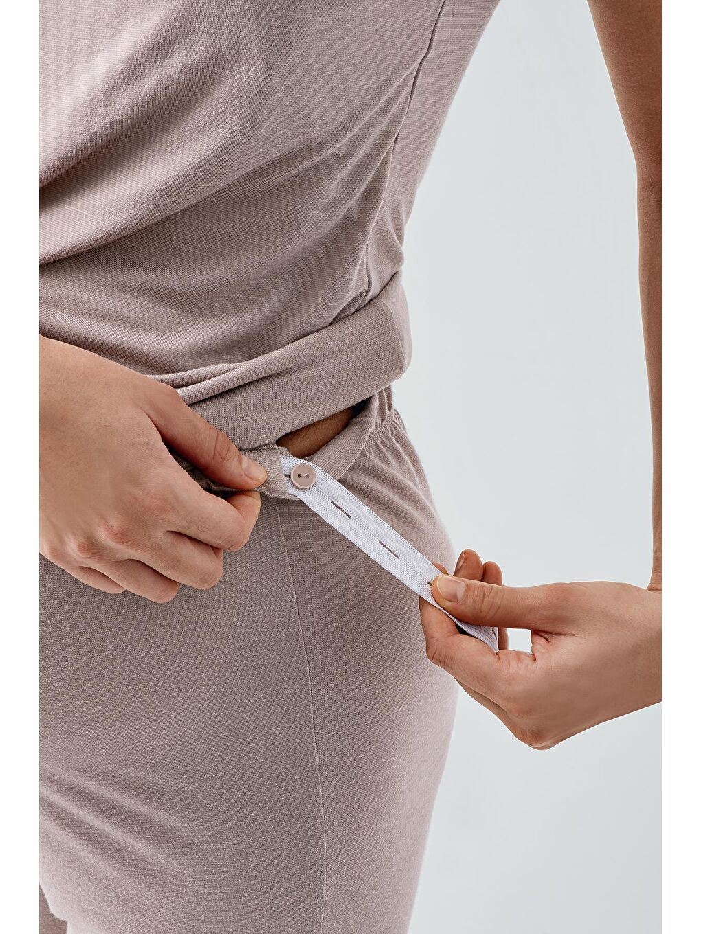 Bej Askılı Esnek Viskoz Hamile Sabahlık Pijama Takım 17301-3