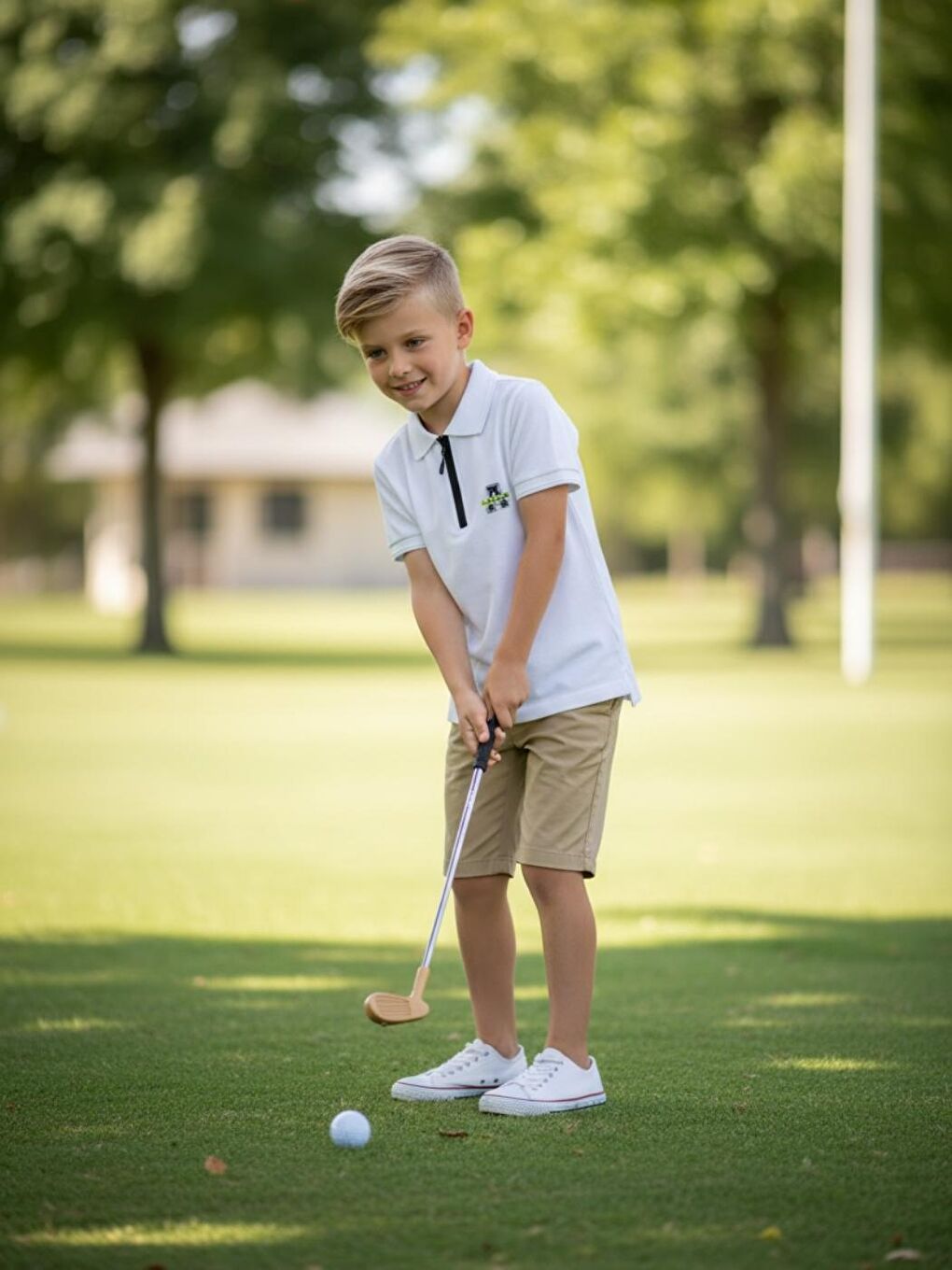 Beyaz Erkek Çocuk Polo Yaka Fermuarlı Tişört 5-15 yaş-2